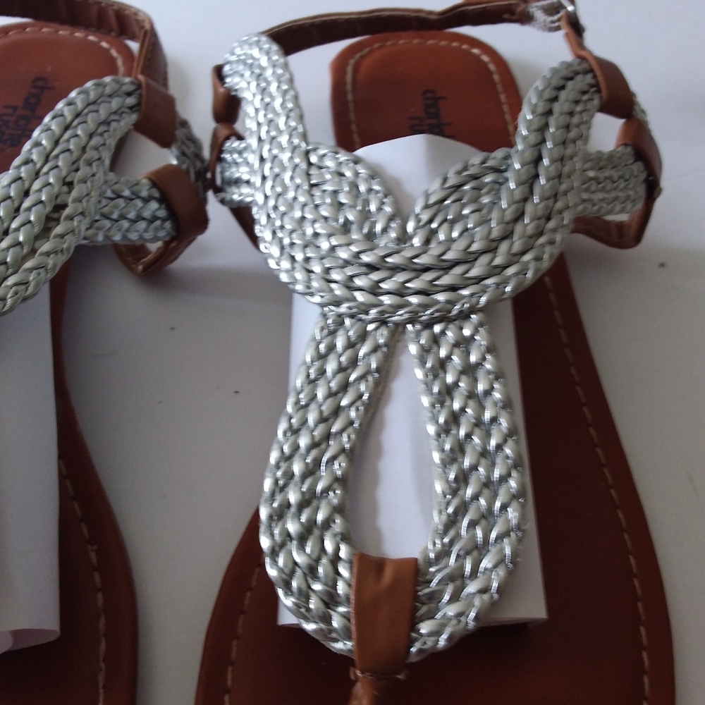 Charlotte Russe Silver Rope Design and Brown Strap Sandals - Picture 4 of 7